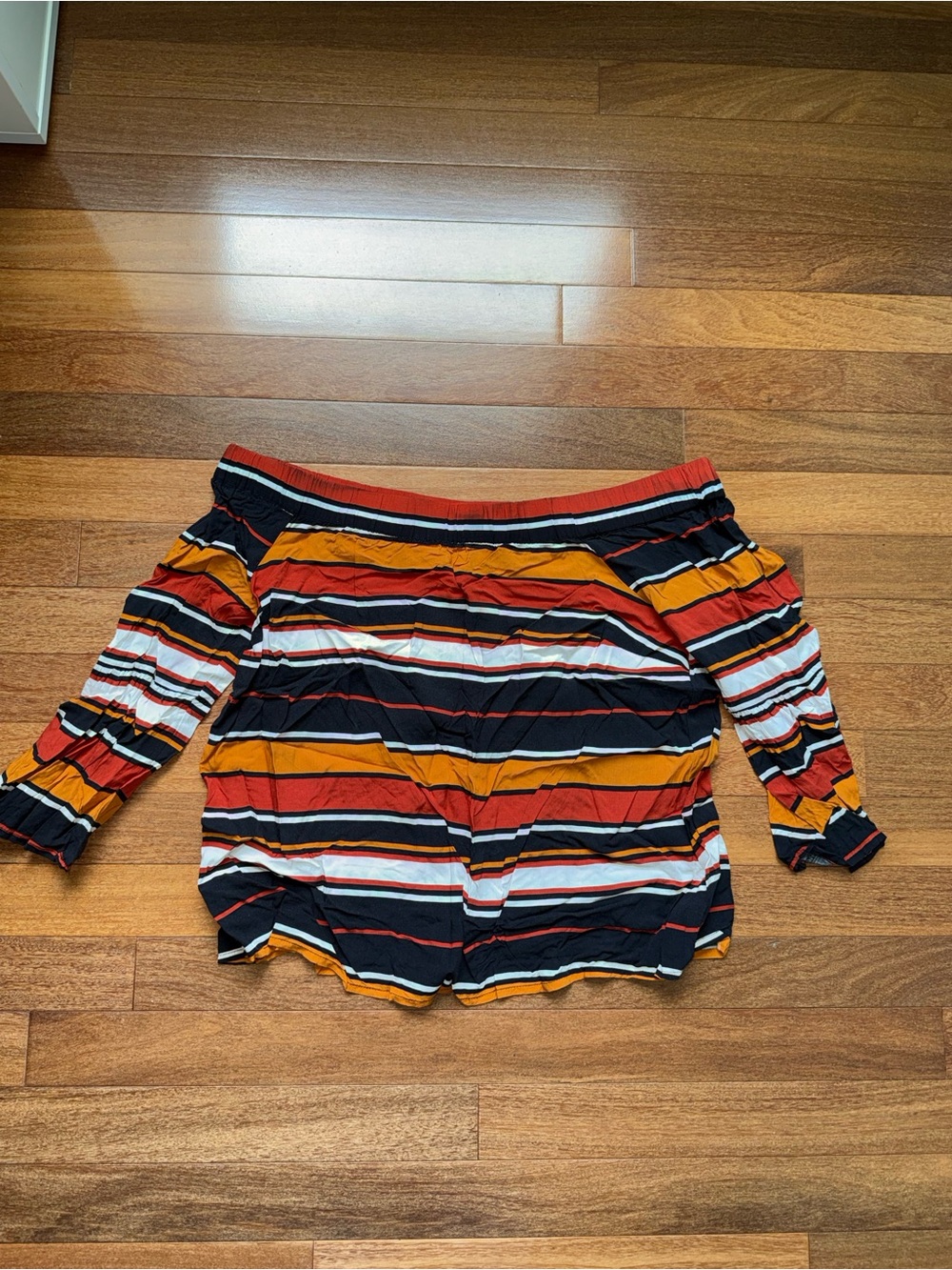 Dalia Off-Shoulder Striped Top in Black, Red & Orange